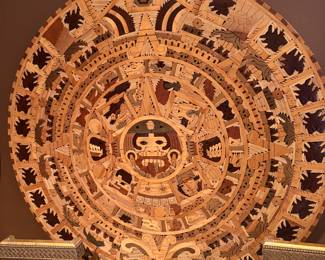 Amazing Vintage Aztec Mayan Wood Calendar, large, 32 1/2” round , 1 1/2” deep