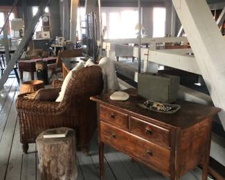 Big wicker chair , side table with Drawers, Log table sold:-(