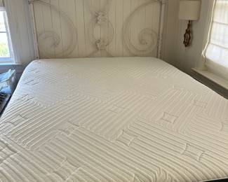 Queen Size Bed with Vintage White Metal Headboard