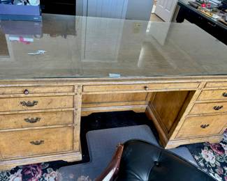 Large Partners Desk With Glass Top