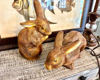 Pair of Wood Look Bunnies