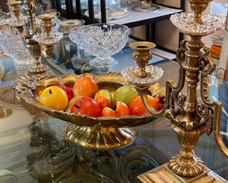 tabletop carved onyx fruit and candlesticks
