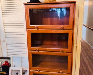 book case, hats, wall decor