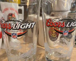 Vintage NFL Coors Light Advertising Glasses 