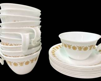Corelle Butterfly Gold Teacups Saucers