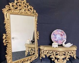 CT567Baroque Style Plastic Ornate Mirror And Shelf