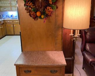 Antique Marble Top Washstand, Fruit Wreath