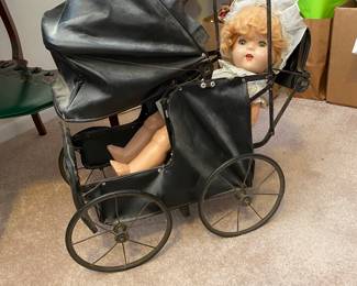 Antique Buggy, 1940s Composition Doll 