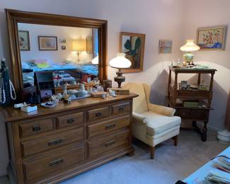 Dresser With Mirror, Bedroom Chair, Art Work, Henredon Nightstand