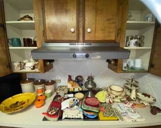 Vintage Mugs, Fitz and Floyd, Menger Hotel Coffee Mugs, Block Spal Cup and Saucers,  Franciscan Apple Serving Pieces, Stoneware Canisters