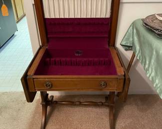 Duncan Phyfe Style Dropside Silverware Table With Leather Top