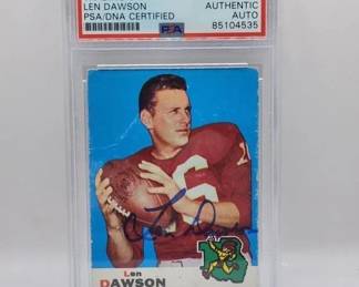 1969 TOPPS LEN DAWSON SIGNED CARD. PSA. RARE