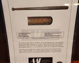 BABE RUTH AUTOGRAPHED VINTAGE MINI BASEBALL BAT. TRUE ONE OF A KIND INVESTMENT PIECE 