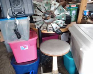 Metal Windmill Cast Iron Swivel Stool Antique Ice Chest Cooler Barn Fan 