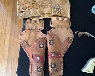 Vintage Roy Rogers embellished Leather Gun Belt and holster set 