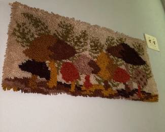 vintage 1970s earth tone mushroom latch hook rug wall art 