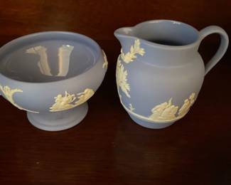 Blue Wedgewood Jasperware Miniature Jug and Bowl 