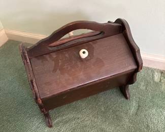 vintage wood sewing storage tote box 