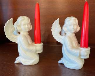 set of 2 vintage porcelain angel candle holders 