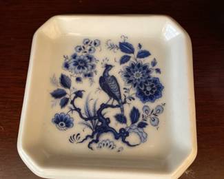 Vintage Guillen Porcelain Plate - blue floral and bird design 