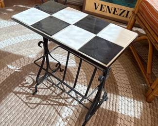 1960s mid century modern black and white checkered tile table 