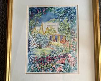 Painting acquired in Antiqua of the West Indies signed by artist Gilly Gobinet and professionally framed BUY IT NOW $40