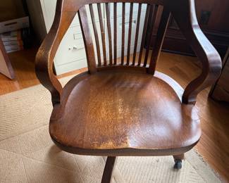 Vintage Bank of England Solid Cherry Desk Swivel Chair 