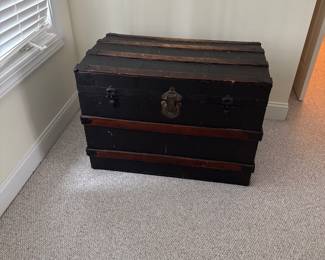 Antique Late 1800's Large Black Flat Top Steamer Trunk BUY IT NOW  $200