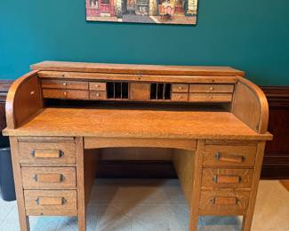 Cutler Antique Tiger Oak Roll Top Desk BUY IT NOW $1000