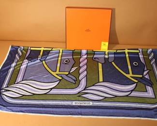 Hermes Horse Heads Silk Scarf, NIB with store tag, violet, lavender, olive