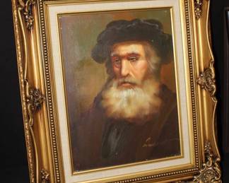 Oil on Canvas Portrait of White Bearded Man signed in gold frame 24" x 20"  L3