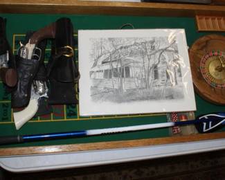 Roulette Table by Goods, Left Handed Golf Club, 3 Pony Boy Cap Guns, Cracker House Print  L24