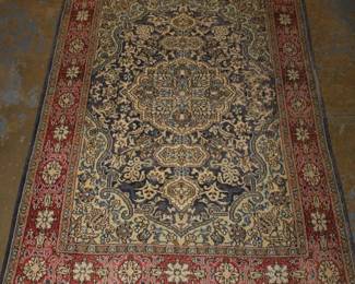 Hand knotted Wool Rug, terracotta, grey, blue 5' x 3.5'