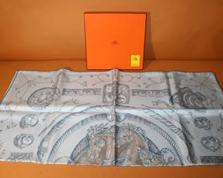 Hermes silk Scarf, NIB Ors Nomades light blue horse handrolled