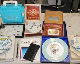 Invicta Watch Case, Pins, Cigar Boxes, Plates L10