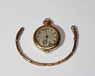 14kt Hamilton Pocket Watch #2028742 17 jewel watch w/ gold filled band