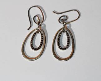 Pandora dangle jet stone & stelring pierced Earrings 1.75"