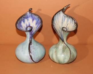 Pair of turquoise blues Calla Lily Pottery by Susan Anderson