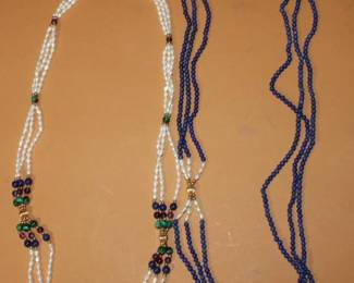 2 - 30" Triple Strand Pearl Necklaces w/ 14kt yellow gold Bead & Clasp
