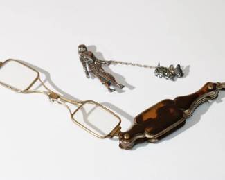 2pc Tortise Shell Glasses & Lady Deco Pin w/ dog