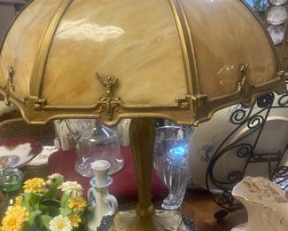 Antique slag glass lamp