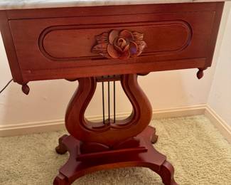 Mahogany Lyre Table w/Marble Top