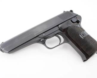 Make: CZ
Model: 52
Caliber: 7.62x25mm
Action: Semi
Barrel: 4.75
Bore: Dark
Serial # Y2658
Condition: Very good
Importer: NVI
The CZ 52 is a semi-automatic pistol chambered in 7.62×25mm Tokarev, produced between 1952 and 1954. Designed by Jan and Jaroslav Kratochvíl, approximately 200,000 units were manufactured by Ceská Zbrojovka in Strakonice. Distinguished by its roller-locked short recoil operation, the pistol features a single-action trigger and an external hammer. It saw service in various conflicts, including the Cuban intervention in Angola and the Rhodesian Bush War. Please see photos.