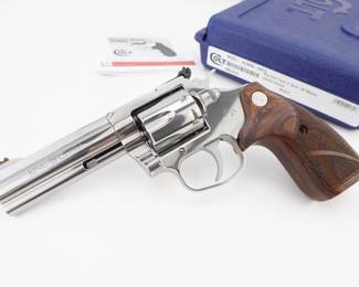 Make: Colt
Model: King Cobra
Caliber: 357 Magnum
Action: DA
Barrel: 4
Bore: Shiny
Serial # RA275475
Condition: Very Good
This Colt King Cobra .357 Magnum, manufactured in the late 1980s, exemplifies Colt’s renowned precision engineering and robust design. Featuring a balanced frame, crisp double-action trigger, and a signature high-polish finish, it delivers exceptional reliability and performance. Celebrated for its role in law enforcement training and its enduring cultural impact among firearm enthusiasts, this revolver represents a distinguished chapter in American firearms history. Please see photos.
