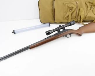 Make: Marlin
Model: 60
Caliber: 22 LR
Action: Semi
Barrel: 22
Bore: Bright
Serial # 12484065
Condition: Very Good
Offering a classic Marlin Model 60 .22LR rifle, introduced in 1960 and renowned for its reliability in competitive marksmanship and recreational shooting, this piece is enhanced by a non-factory tactical case and a Tasco WS 4x32 scope. Celebrated in American sporting heritage and training programs, its enduring design remains an iconic symbol of precision and tactical versatility. Featured in community marksmanship events, it stands as a revered piece of American firearms history. Please see photos.