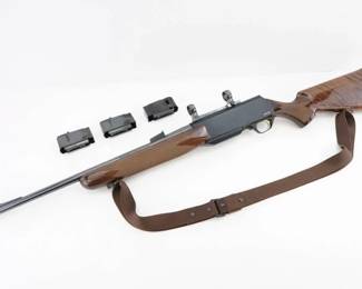 Make: Browning
Model: BAR
Caliber: .243 WIN
Action: Semi
Barrel: 26
Bore: Shiny
Serial # 31MM17555
Condition: Excellent
Importer: Browning SA
Exemplifying Browning’s precision engineering, this BAR .243 Winchester was produced in the early 1980s and features a reliable semi-automatic action with three detachable magazines. Its balanced design, smooth operation, and refined construction have earned recognition in competitive target shooting and seasonal hunts, marking a significant contribution to American sporting heritage. Please see photos.
