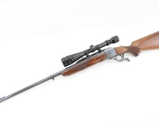 Make: Ruger
Model: No. 1
Caliber: .338 WIN MAG
Action: Lever
Barrel: 25
Bore: Shiny
Serial # 132-96592
Condition: Great
The Ruger No. 1 is a single-shot rifle with a Farquharson-style hammerless falling-block action, introduced and manufactured by Sturm, Ruger & Co. since 1967. This Rifle dates back to 1991 and features a 26†shiny barrel chambered in .338 WIN MAG. This Rifle remains in great condition for its age. Shows loss of bluing near end of barrel, normal signs of use and wear. Please see photos.