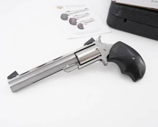 Make: North American Arms
Model: MM
Caliber: .22 LR
Action: SA
Barrel: 4.5
Bore: Bright
Serial # Y11123
Condition: Excellent
Produced from 1982 to 1987, this North American Arms .22 LR pistol boasts a precision single-shot design with a lightweight alloy frame and a crisp trigger action ideal for target shooting and plinking. Its innovative engineering and dependable performance established a respected reputation in American marksmanship circles, making it a culturally significant collectible in the evolution of compact rimfire firearms. Comes with original box. Please see photos.