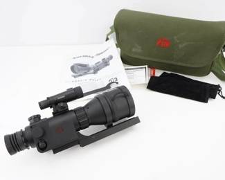 Make: ATN
Model: Aries MK410 "Spartan"
Caliber: Optic
Serial # 10020275
Product Overview
The ATN Aries MK410 Spartan Night Vision Rifle Scope is great for those wanting a powerful night vision scope at a decent price. The MK410 features 5x magnification and improved resolution over other generation 1 night vision devices. The large objective allows for a brighter and sharper sight image, important in both tactical and hunting situations. The detachable Infrared Illuminator is rated at 450 mW, the most powerful in the industry, and the weather resistant housing allows for use in most weather situations. w/ case users manual