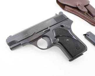 Make: Crvena Zastava
Model: 70
Caliber: 7.65mm
Action: Semi
Barrel: 3.5
Bore: Shiny
Serial # C-68878
Condition: Great
Importer: R Guns
This Crvena Zastava R Guns 70 in 7.65mm, manufactured circa 1970 in Yugoslavia, embodies robust engineering and precise performance. Its double-action trigger, solid construction, and ergonomic grip ensured reliability in challenging security operations. Supplied with two detachable magazines and an authentic leather holster, this collectible firearm reflects a pivotal era in Balkan military history and remains an enduring symbol of Crvena Zastava’s celebrated craftsmanship. Please see photos.